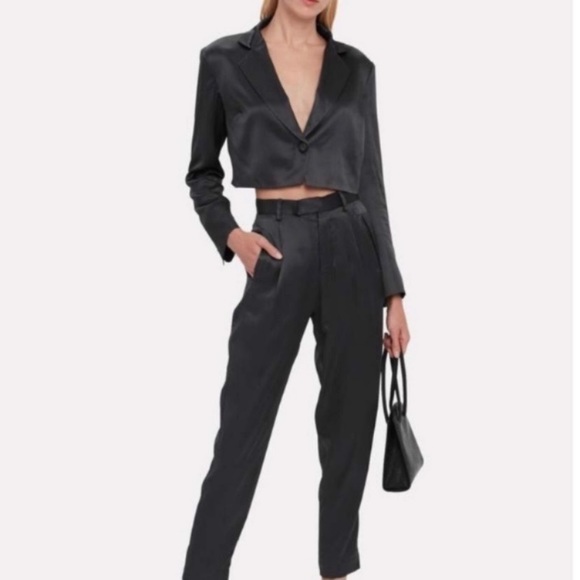 Fleur du Mal Pants - Fleur du Mal Black Crop Suit Pants and Jacket Set